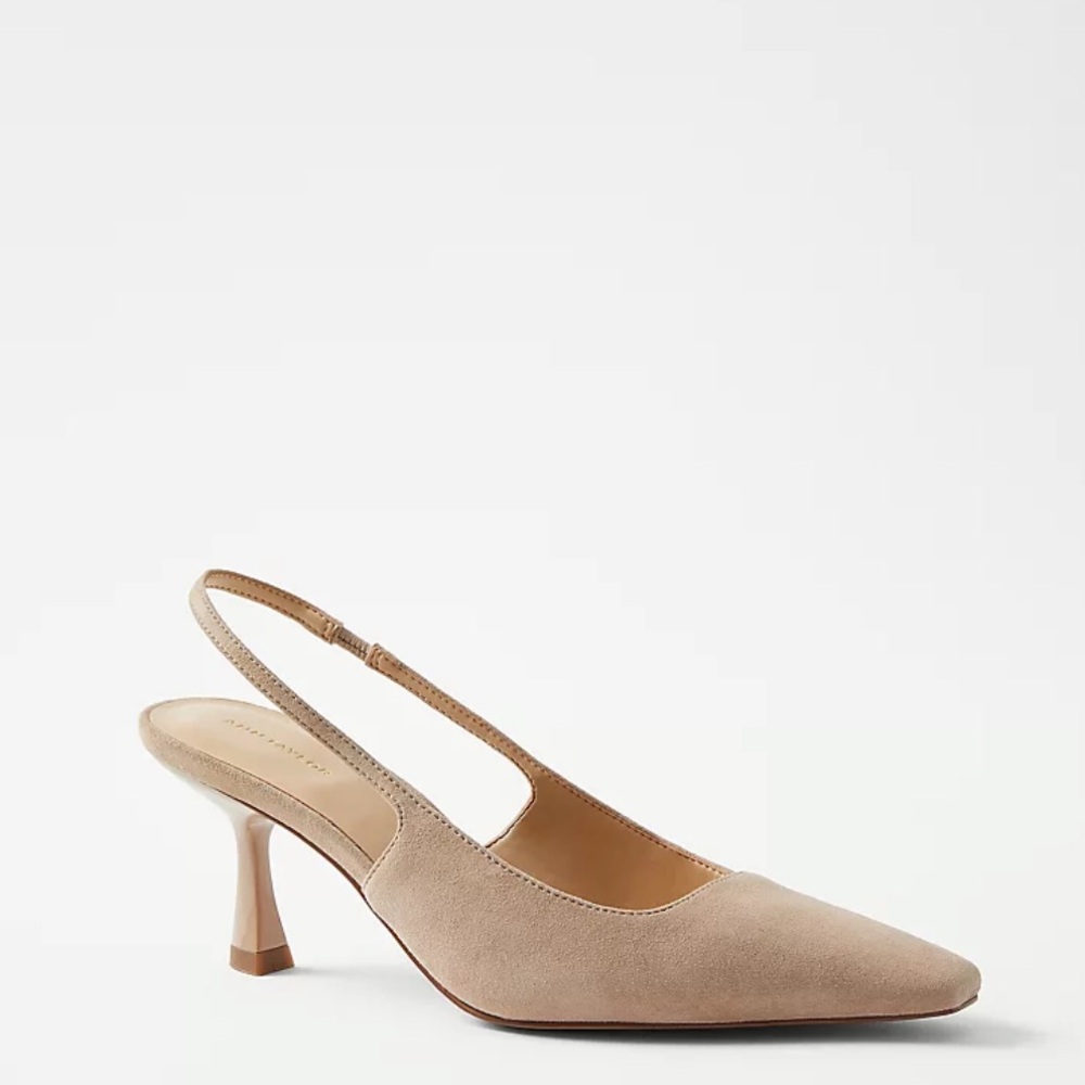 Ann Taylor Suede Square Topline Slingback Pumps Neutral Tan Suede - Size 7.5